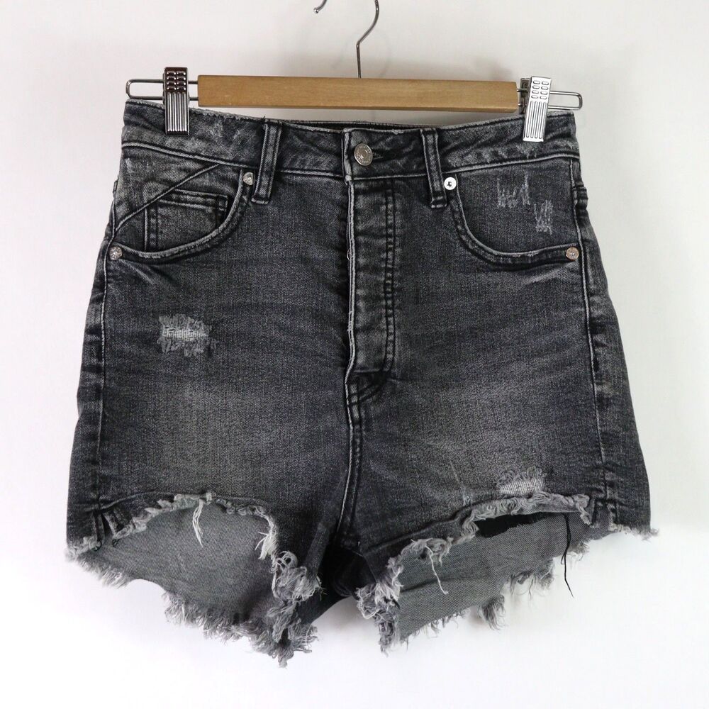We The Free Distressed High Waist Denim Shorts - Charcoal Black Wash